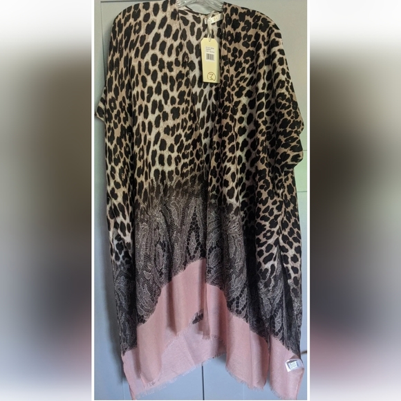 Club Moda Women's Leopard Print & Pink w/ Lace Kimono - One Size NWT! - Picture 1 of 9